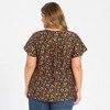 Women's Plus Size Summer Floral Print Pintucked Trim Front Ruffle Sleeve Tie Neck Casual Vacation Blouses - GRACE & GRANDEUR - 3 of 4