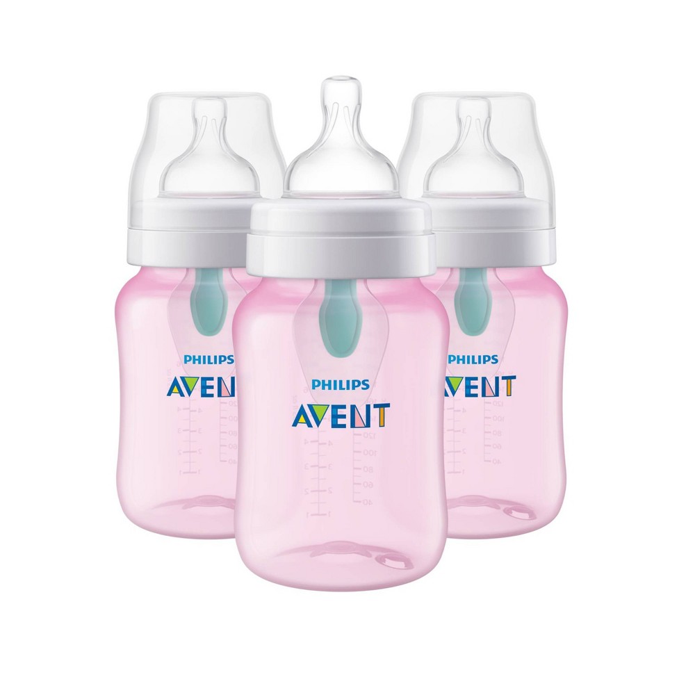 Photos - Baby Bottle / Sippy Cup Philips Avent Anti-Colic Baby Bottle with AirFree Vent - Pink - 9oz/3pk 