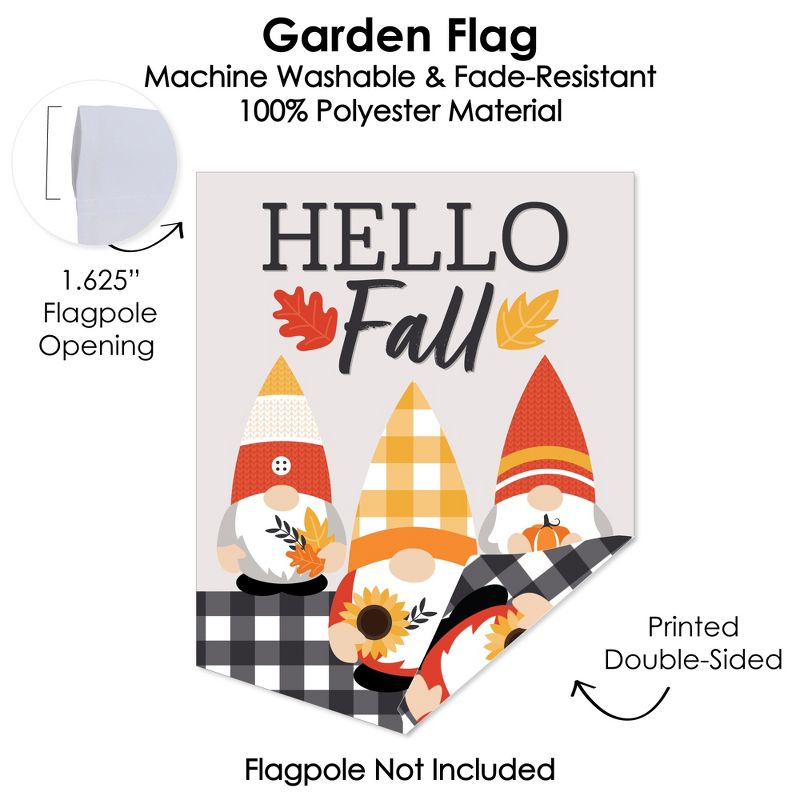 Big Dot of Happiness Fall Gnomes - Outdoor Home Decorations - Double-Sided Autumn Harvest Party Garden Flag - 12 x 15.25 inches, 3 of 9