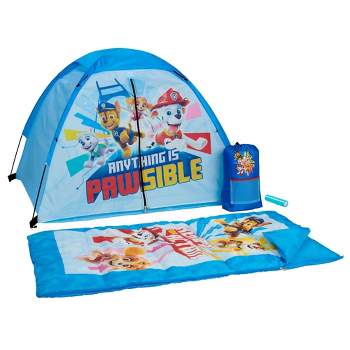 Exxel Outdoors Paw Patrol 4 Piece Camping Kit with Floorless Dome Tent, Youth Sized Sleeping Bag, Backpack, and LED Flashlight
