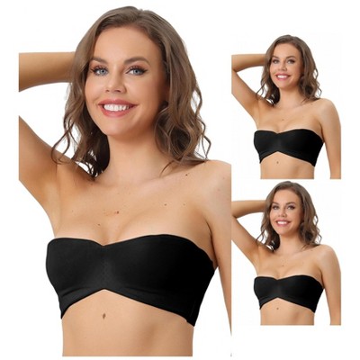 INSPIRE CHIC Women's Underwire Lightly Soft Unpadded Breathable 3/4 Cup Strapless Bralettes 3 Packs