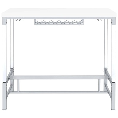 White High Gloss Bar Height Table with Acrylic Legs and Wine Storage