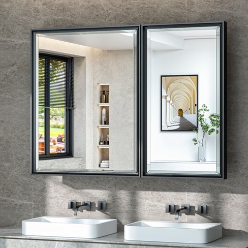 Keonjinn 40 In. W X 30 In. H Metal Framed Black Rectangular Framed Recessed surface Mount Medicine Cabinet With Mirror black Target
