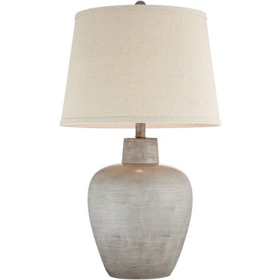 Rustic Gray Urn Table Lamps with Beige Shades, Set of 2