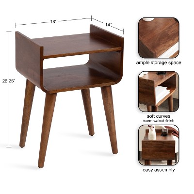 Walnut Brown Solid Mango Wood Mid-Century Side Table
