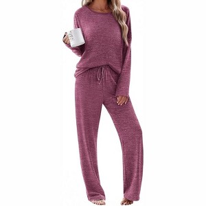 Ekouaer Pajama Set Womens Long Sleeve Sleepwear Pullover Top and Pants Cozy Loungewear Soft Pjs Lounge Set with Pockets - 1 of 2