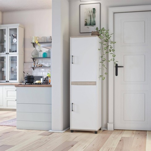 Pantry Cabinet, 33 Small Kitchen Pantry Storage Cabinet with Door and  Shelves, White 