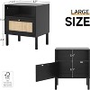 Angel Sar Natural Rattan Nightstands Set of 2, Accent End Table, Boho Bedside Table with 1 Hand Made Decorated Door for Living Room, Bedroom, Black - 3 of 4