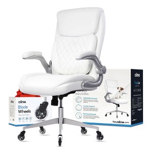 Oline Ergonomic Swiveling Office Desk Chair with Adjustable Neck, Back, and Arm Rests, Lumbar Support, and Silent Blade Wheels, White - 1 of 4