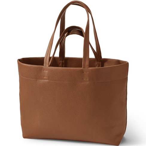 Lands End Women s Faux Leather Tote Dark Caramel Target
