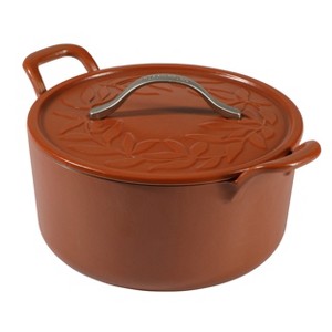 Bloomhouse 7 Qt Cast Iron Dutch Oven W/ Embossed Lid, European Enamel, & Olive Wood Trivet - 1 of 4