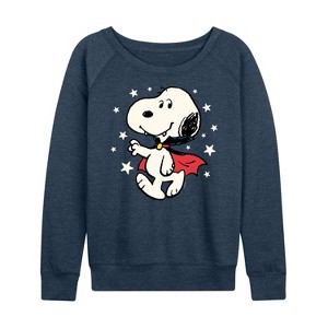 Women's - Peanuts - Snoopy Vampire Stars Glow In The Dark Lightweight French Terry Wide Neck Long Sleeve Shirt - 1 of 4
