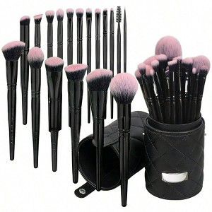 18Pcs Pro Deluxe Fuchsia Pink Black Makeup Brushes Set with Travel Case - Foundation, Concealer, Blush, Eyeshadow, Face Brushes - 1 of 4