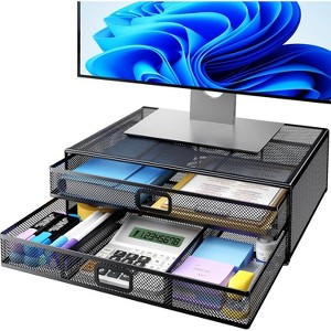 HUANUO 2-Tier Monitor Stand - Metal Riser with Drawer, Desk Organizer for PC, Laptop & Printer Storage, Stylish and Functional Design - 1 of 4