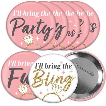 Big Dot of Happiness I'll Bring the Bling - 3 inch Pink and Gold Bachelorette Party Badge - Pinback Buttons - Set of 8