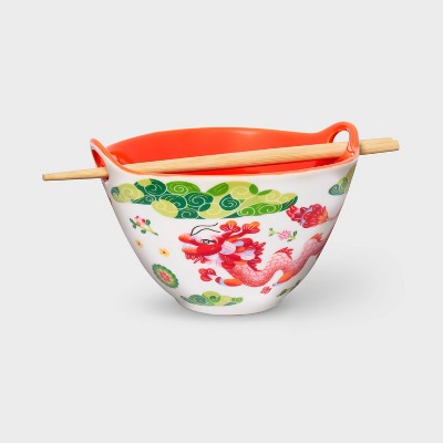 Lunar New Year Ceramic Noodle Bowl and Chopsticks Set