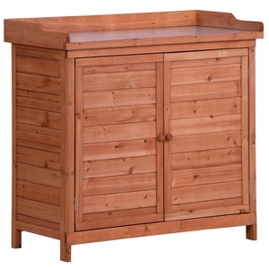 Gulches Rustic Orange Garden Potting Bench with Planter Stands and Holders, 39" Outdoor Workstation - 1 of 4