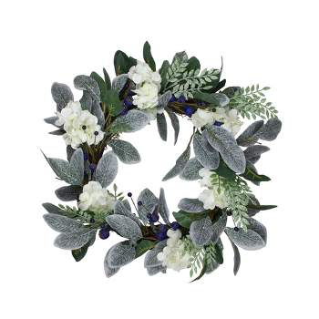Northlight Iced Hydrangeas, Blueberries, and Foliage Artificial Christmas Wreath - 26 Inch, Unlit