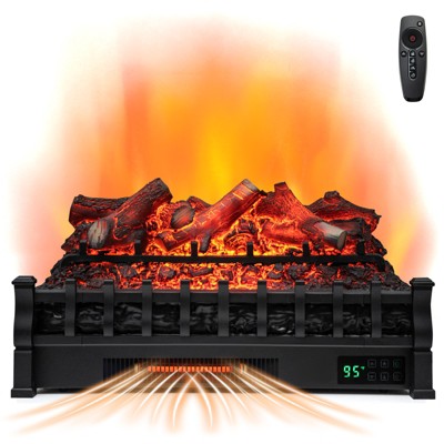 Gymax 26 Inch Electric Fireplace Heater Fireplace Logs Inserts Infrared Quartz Heater w/ Brightness 8H Timer Realistic Lemonwood Ember Bed