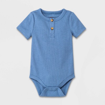 Baby Boys' Rib Henley Bodysuit - Cat & Jack™ Blue Newborn