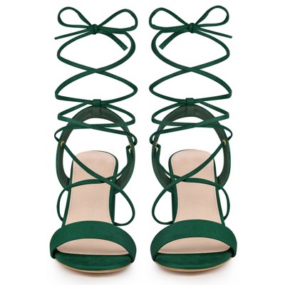 Perphy Women's Lace Up Slingback Block High Heels Sandals