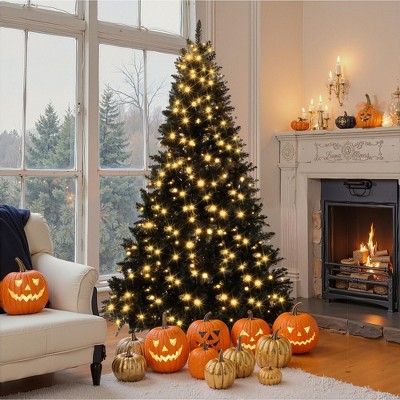 YOOCOZZ Christmas Decoration-6FT Pre-lit Black Artificial Hinged Spruce Xmas Tree with 920 Branch Tips, 280 Color LED Changing Lights with 11 Modes