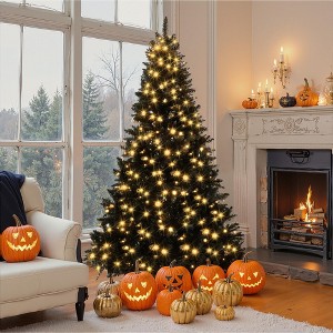 YOOCOZZ Christmas Decoration-6FT Pre-lit Black Artificial Hinged Spruce Xmas Tree with 920 Branch Tips, 280 Color LED Changing Lights with 11 Modes - 1 of 4