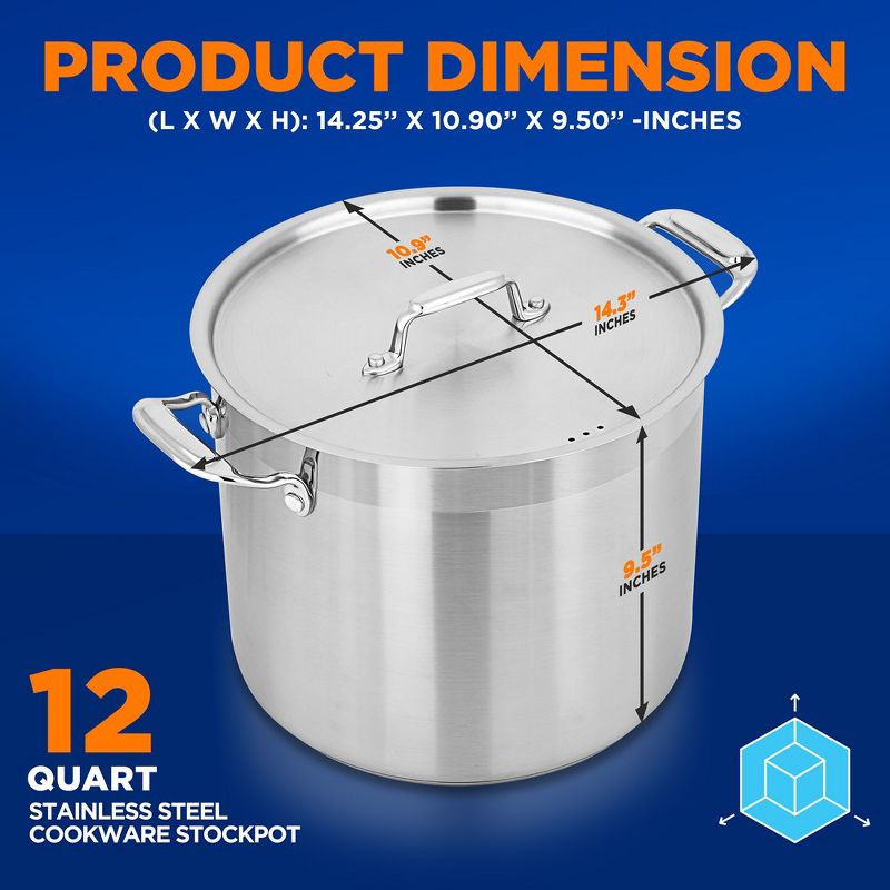NutriChef 12-Quart Stainless Steel Stockpot - 18/8 Food Grade Heavy Duty Large Stock Pot for Stew, Simmering, Soup, 3 of 4