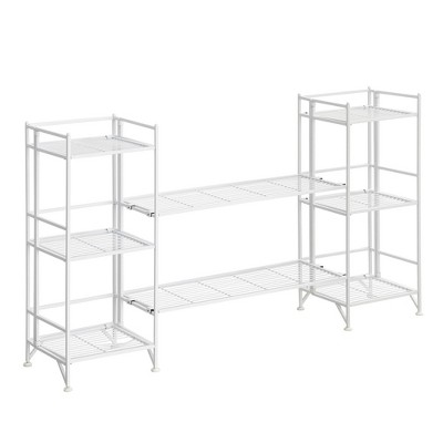 Breighton Home Xtra Storage 3 Tier Folding Metal Shelves with Set of 2 Deluxe Extension Shelves in White