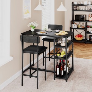3-Piece Small Bar Table and Chairs with 3 Storage Shelves, Modern Dining Table with 2 Upholstered Bar Stools - 1 of 4