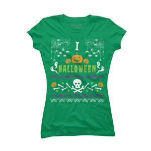 Junior's Design By Humans Halloween Lover Ugly Sweater By machmigo T-Shirt - 1 of 3