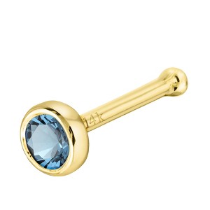 Jewelry Avalanche 22G 14K Gold Bezel-set Aquamarine Ball-end Nose Stud - 1 of 3