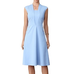 INSPIRE CHIC Women's 2026 Summer Square Neck Cap Sleeve Pockets Office Work A-Line Midi Dresses - 1 of 4