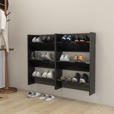 vidaXL Wall Shoe Cabinets 2 pcs High Gloss Black 23.6 in.x7.1 in.x35.4 in. Engineered Wood