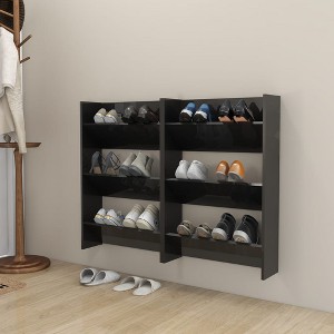 vidaXL Wall Shoe Cabinets 2 pcs High Gloss Black 23.6 in.x7.1 in.x35.4 in. Engineered Wood - 1 of 4