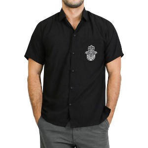 LA LEELA Men's Short Sleeve Button Down Casual Camp Beach Shirts Business Dress Shirts for Men Vacation Solid Shirts with Pocket - 1 of 4