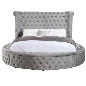 Gaiva 87" King Bed Gray Velvet - Acme Furniture - 1 of 4
