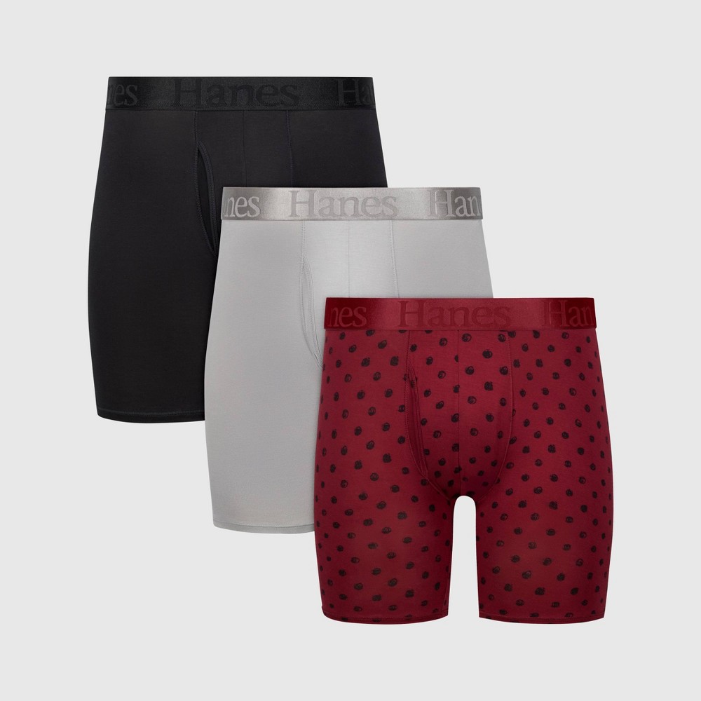 Hanes Originals Premium Men's Super Soft 3pk Boxer Briefs - Burgundy/Gray/Black M