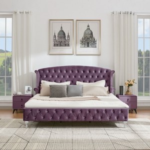 Christopher Knight Home Cresht Classic Velvet Upholstered Diamond Button-Tufted Bed with Wingback Headboard - 1 of 4