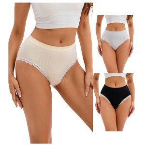 INSPIRE CHIC 3 Packs Women's Lace Trim Underwear Mid-Waisted Butt Lifter No Trace Briefs Panties - 1 of 4