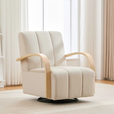 Swivel Accent Chair,Modern 360° Upholstered Lounge Chair with Solid Wood Armrests and Tufted Seat for Living Room Bedroom Office-Baofuwish