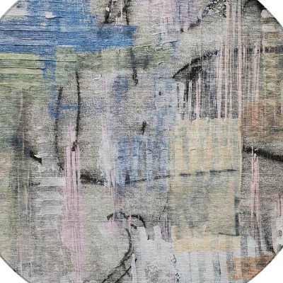 HomeRoots 8' Blue Black And Copper Round Abstract Washable Indoor Outdoor Area Rug