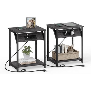 Small Side Tables, Nightstand with Outlets and USB Ports, Bedside Table with Storage Shelf - 1 of 4