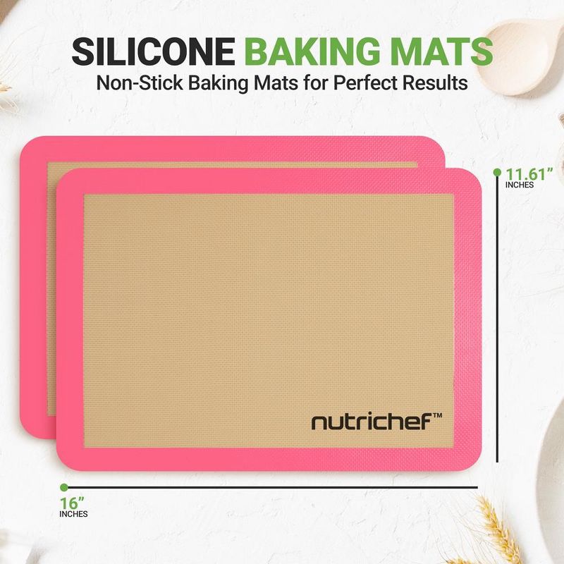 Nutrichef 2 - Pc Silicone Baking Mats - Brown & Pink, 2 of 9