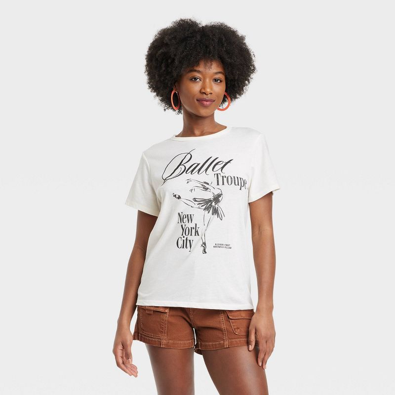 Women's NYC Ballet Short Sleeve Graphic T-Shirt - Ivory, 1 of 4