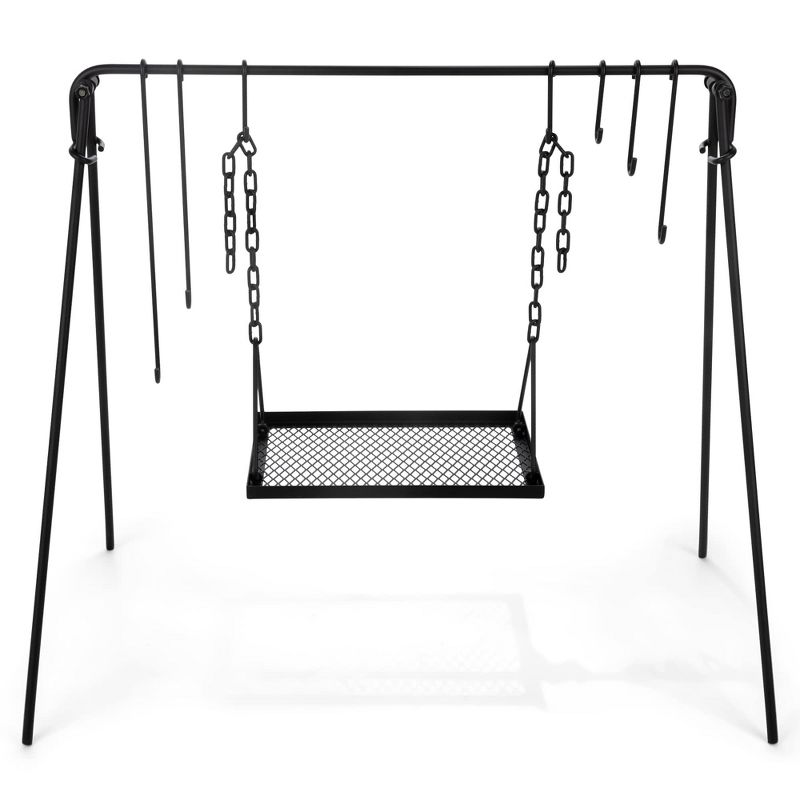 Bruntmor Cast Iron Outdoor Portable Swing Hanging Campfire Cooking Stand, 1 of 8