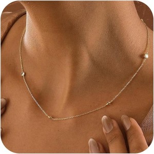 Dainty Station Choker Necklace for Women, Cubic Zirconia Simulated Diamond Layering Jewelry - 1 of 4