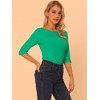 INSPIRE CHIC Women's Classic Solid Elbow Sleeves Round Neck Slim Fit T-Shirts - 3 of 4