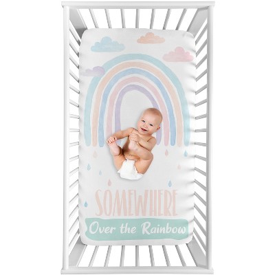 Image of Sweet Jojo Designs Girl Photo Op Fitted Crib Sheet Rainbow Blue, Purple and Pink