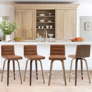 Bekrvio 26"/29" Swivel Bar Stools Set of 1/2/3/4, Faux Leather Upholstered Counter Chairs with Wood Legs, Mid-Century Seating for Kitchen Island - 1 of 4